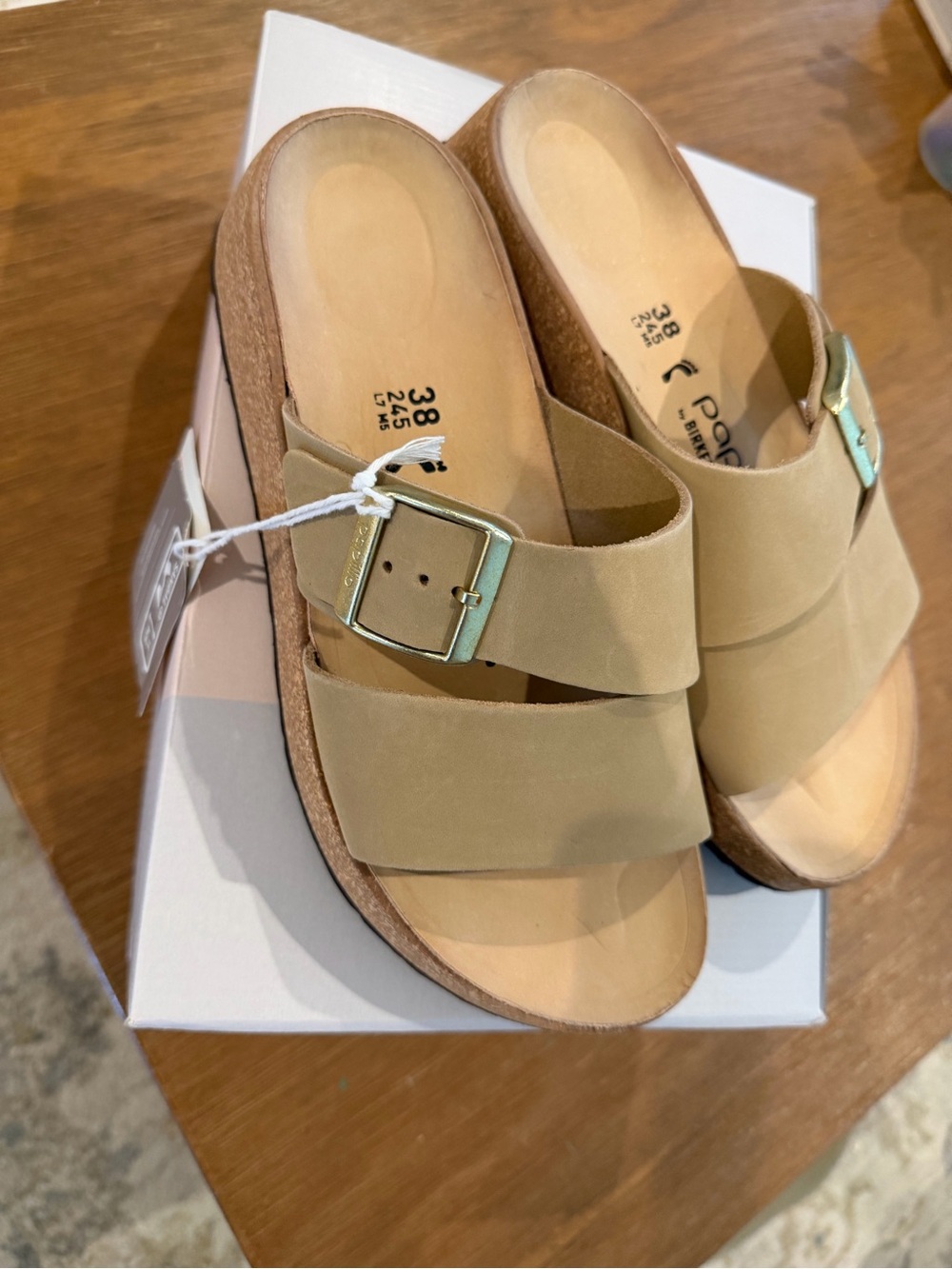 Birkenstock Papillio Almina Sandcastle Double-Strap Slide with Gold Buckles - Picture 6 of 8